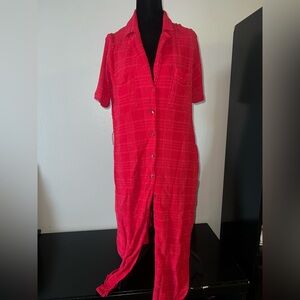 Maeve Aria Red Textured Minimalist Brunch Casual Midi Dress Sz Large